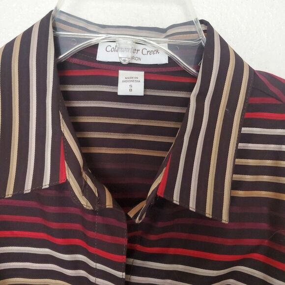 Coldwater Creek Blouse Size S 8 Brown Red Stripe No Iron Long Sleeve Button - Picture 6 of 15